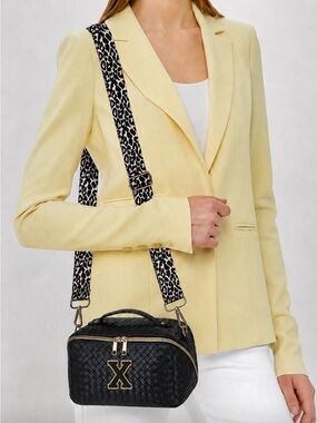 New!Black Woven Travel Toiletry Bag with Gold X Guitar Crossbody Strap